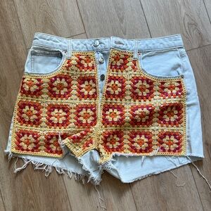 Wild Fable Crochet Patchwork Jean Shorts - Red and Yellow